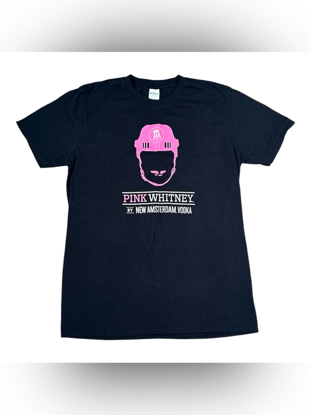 Gildan Black Tee with Bright Pink Helmet Graphic